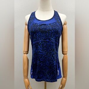 Athleta Blue Leopard Print Racerback Tank Top with Back Pocket Women’s